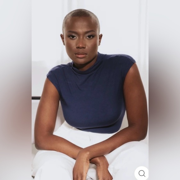 Klassy Network Tops - Klassy Network Mock Neck Cap Sleeve Blouse- NAVY- EUC!